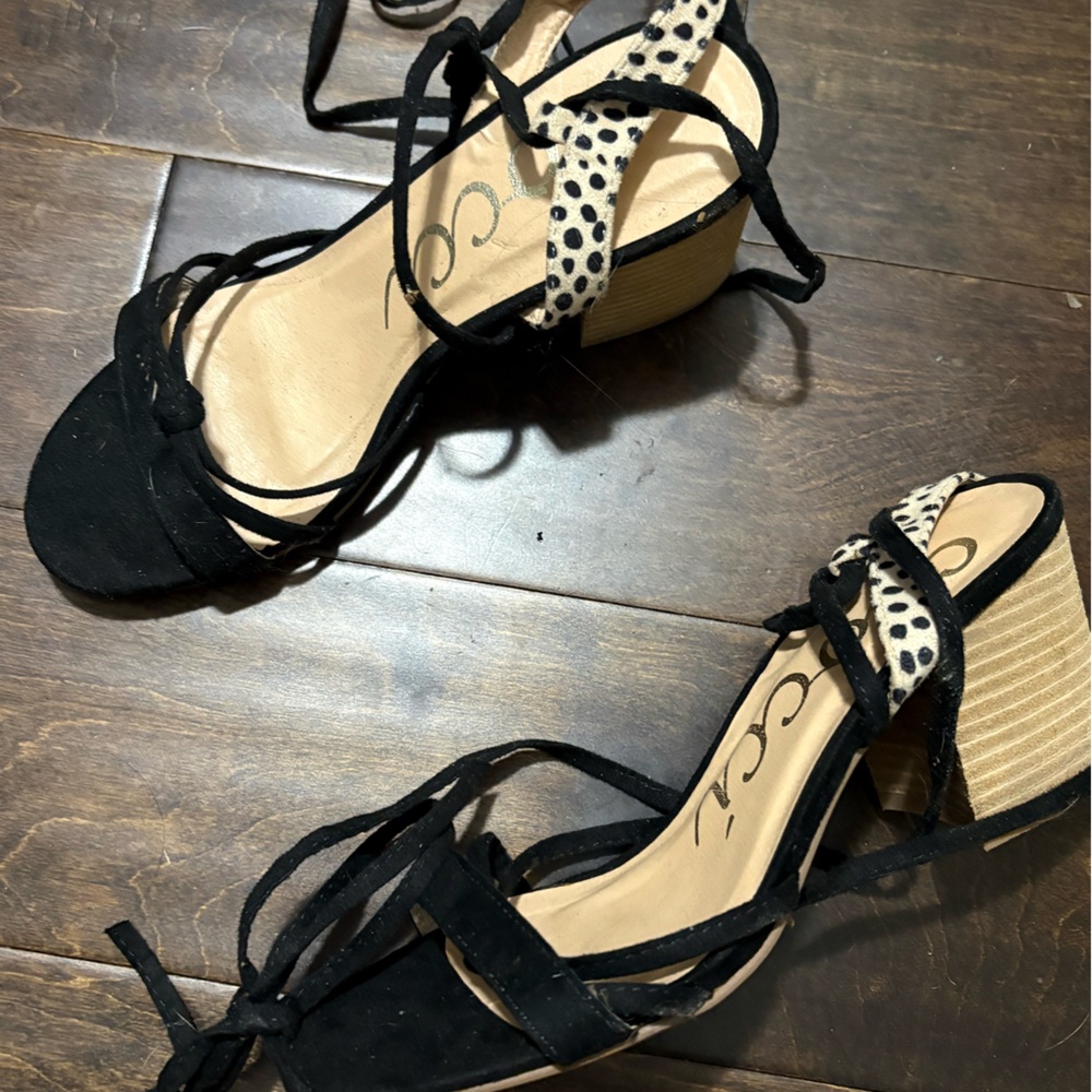CCOCCI Black Block Heel Sandals with Spotted Accent